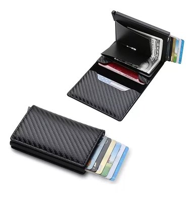 BILLETERA CUERO NEGRO HOMBRE PU TARJETERO ANTIRROBO RFID