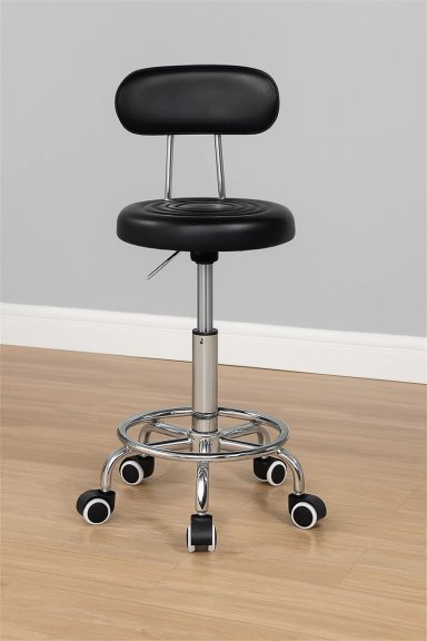 SILLA GIRATORIO CON RESPALDAR Y BASE DE ACERO INOXIDABLE NEGRO