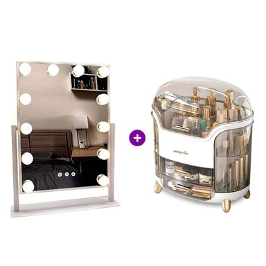 ESPEJO CON LUCES + ORGANIZADOR MAQUILLAJE