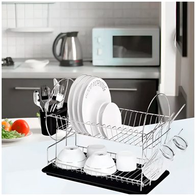 ESCURRIDOR PARA PLATOS DE ACERO INOXIDABLE DE 2 CAPAS NEGRO