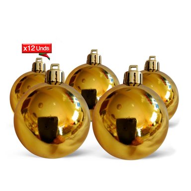 SET DE 12 BOLAS NAVIDEÑAS DORADAS BRILLANTES