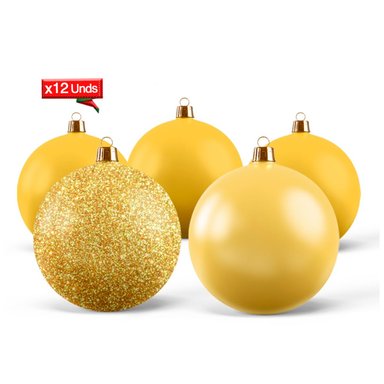 SET DE 12 BOLAS NAVIDEÑAS DORADAS VARIADAS