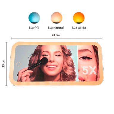 ESPEJO PARA VISERA AUTO CON 3 TONOS DE LUZ LED TÁCTIL Y AUMENTO DE X5