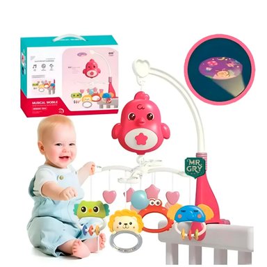 MÓVIL CUNA GIRATORIO MUSICAL CON PROYECTOR PARA BEBÉ ROSA