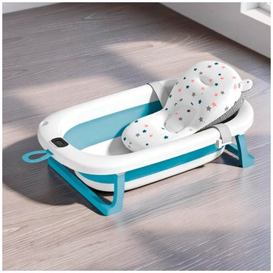 TINA DE BEBE BAÑERA PLEGABLE CON TERMOMETRO PORTATIL CELESTE