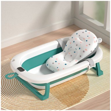 TINA DE BEBE BAÑERA PLEGABLE CON TERMOMETRO PORTATIL VERDE