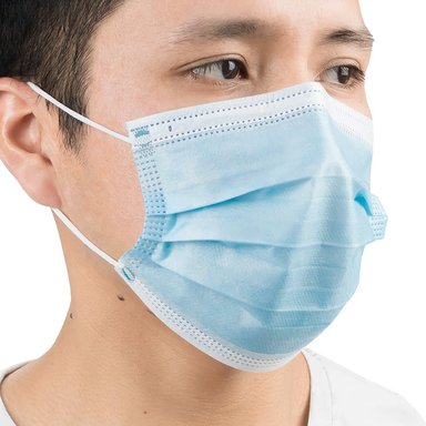 MASCARILLA DE 3 PLIEGUES CELESTE PARA ADULTO CAJA 50 UND