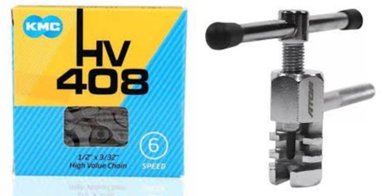 CADENA DE ARRASTRE KMC + TRONCHACADENA PARA BICICLETA