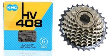 PIÑON SHIMANO 7V Y CADENA KMC 7V PARA BICICLETA