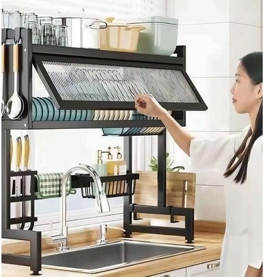 ORGANIZADOR Y ESCURRIDOR DE PLATOS CON TAPA - ACERO INOXIDABLE - 80X85 CM