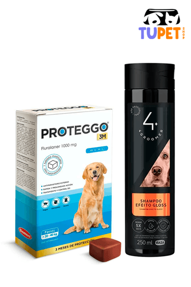 SHAMPOO PERRO Y GATO IBASA EFECTO GLOSS 250 ML + PROTEGGO ANTIPULGAS PARA PERRO 3M 20 -40 KG