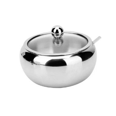 AZUCARERO DE ACERO INOXIDABLE CON TAPA TRANSPA. 200 GRAMOS