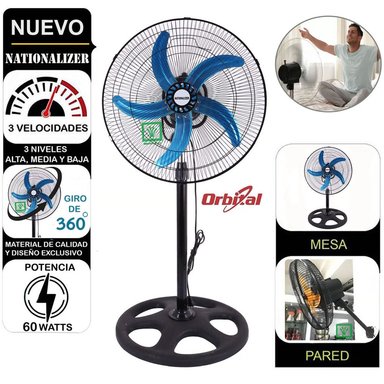 VENTILADOR DE PIE NATIONALIZER NN-45-360 60 WATTS 3 EN 1 ORBITAL 18" NEGRO