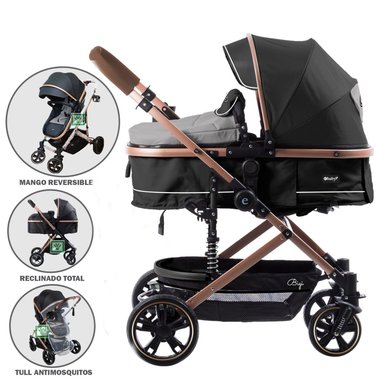COCHE MOISES PARA BEBE BIGI CON MANGO REVERSIBLE GRIS