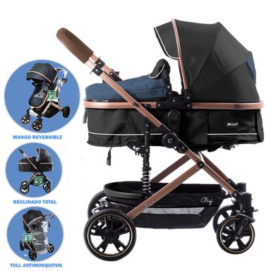 COCHE MOISES PARA BEBE BIGI CON MANGO REVERSIBLE AZUL