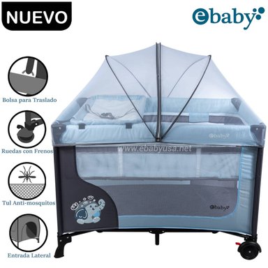 CUNA CORRAL EBABY HAPPY DREAM CELESTE CON CAMBIADOR