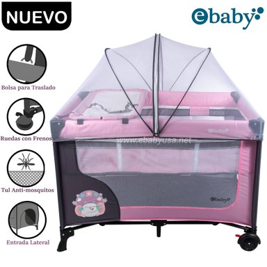 CUNA CORRAL EBABY CON CAMBIADOR HAPPY DREAM ROSADO