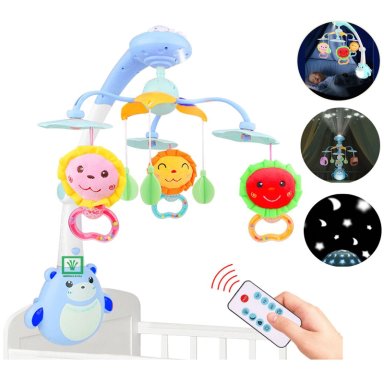 MOVIL PARA CUNA CON PROYECTOR LUCES Y CONTROL CELESTE