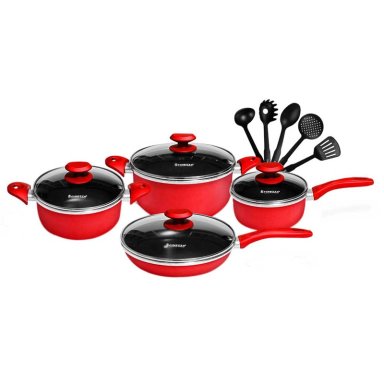 SET DE OLLAS ANTIADHERENTES DE 13 PZAS FZ-1658T ROJO