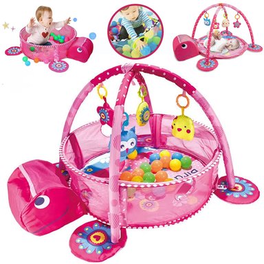 GIMNASIO DE BEBE DIDÁCTICO 3 EN 1 CON PELOTAS TORTUGA ROSADO