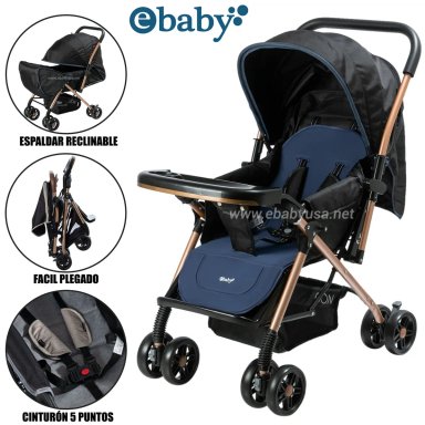 COCHE CUNA DE LUJO «BON» RECLINABLE AZUL