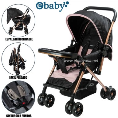 COCHE CUNA DE LUJO «BON» RECLINABLE ROSADO-NEGRO
