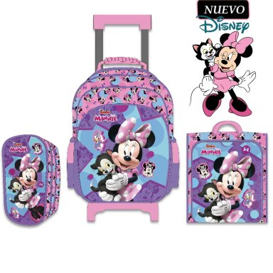 SET DE MOCHILA CON RUEDAS LONCHERA Y CARTUCHERA MINNIE A4