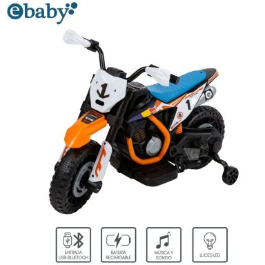 MOTOCICLETA A BATERÍA RECARGABLE MUSICAL Y LUCES EBABY COD.349 NARANJA - 3