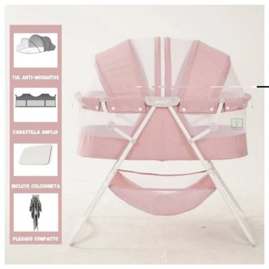 CUNA PORTÁTIL PLEGABLE PARA BEBÉ »DOLLY» PINK - 1
