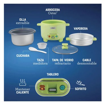 OLLA ARROCERA OSTER 1.8L 3 EN 1 FUNCIÓN DE SOFRITO VAPORERA VERDE - 6