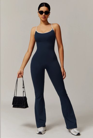 ENTERIZO DEPORTIVO FLARE V-CUT GRIS PARA MUJER CON SCRUNCH