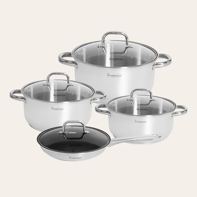 JUEGO DE OLLAS DE ACERO INOXIDABLE 8 PIEZAS ALTA CALIDAD FZ-972AE-IN