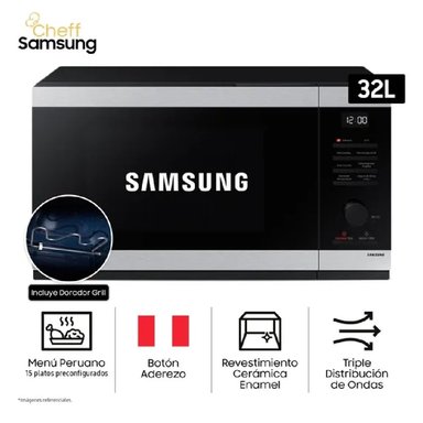 MICROONDAS SAMSUNG CON GRILL Y TECNOLOGÍA AVANZADA, 32L, ACERO INOXIDABLE – MG32DG4524ATPE