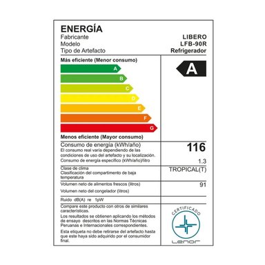 FRIGOBAR RETRO LIBERO MODELO LFB90R RETRO ROJO DE 90 L - 4