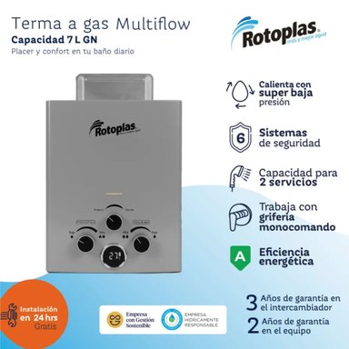 CALENTADOR DE AGUA A GAS ROTOPLAS MULTIFLOW 7 LITROS GN - 4