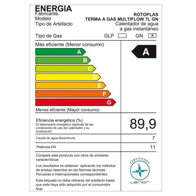 CALENTADOR DE AGUA A GAS ROTOPLAS MULTIFLOW 7 LITROS GN - 7