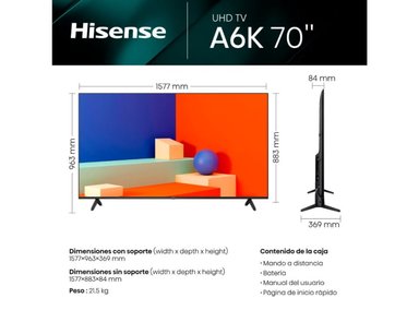 TELEVISOR SMART TV HISENSE 70" 70A6K 4K UHD LED - 2