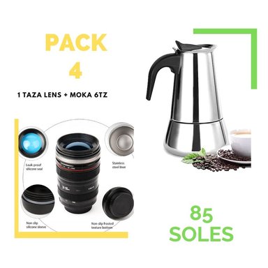 PACK 4 TAZA TÉRMICA + MOKA ITALIANA 6TZ