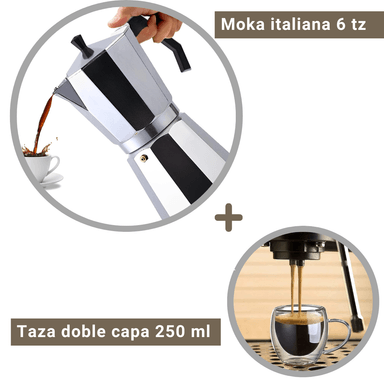 Kit cafetero MOKA ESPRESO 6tz + Taza doble pared 250 ml