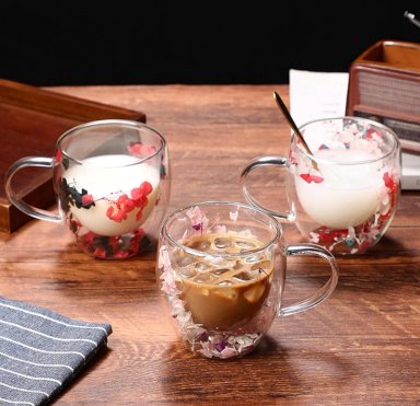 Taza de doble pared en flores secas 250 ml