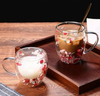 Taza doble capa flores secas 250 ml