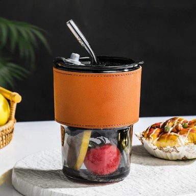 TAZA CON SORBETE Y CUERO 400ML VINTAGE