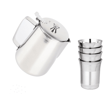 SET JARRA PLATEADO ACERO 2 L + 4 TAZAS