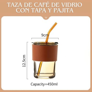 TAZA PARA BEBIDAS CON SORBETE 400 ML VIDRIO