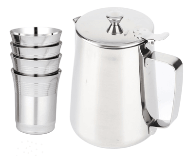JARRA DE AGUA DE ACERO INOXIDABLE 2 L + 4 VASOS
