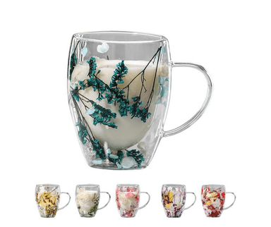 TAZAS DE VIDRIO DE FLORES SECAS 350 ML