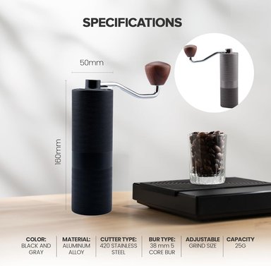 MOLINILLO DE CAFÉ MANUAL EN ACERO INOXIDABLE NEGRO