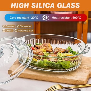 CACEROLA OVALADA CON TAPA: VIDRIO TRANSPARENTE DE 2.8 L