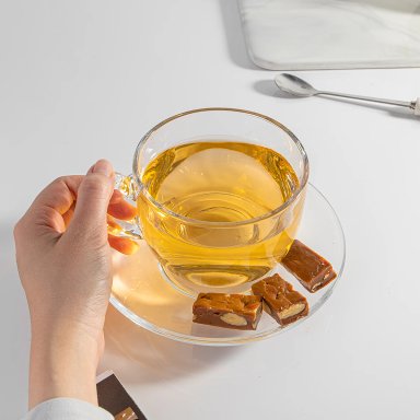 TAZA CON PLATO EN VIDRIO TEMPLADO 420ML