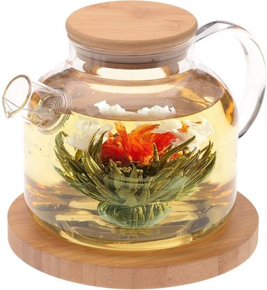 TETERA DE VIDRIO CON TAPA DE BAMBU 1000 ML